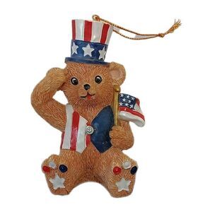 Resin Teddy Bear Ornament Red White Blue Salute Patriotic Claire’s 1997
